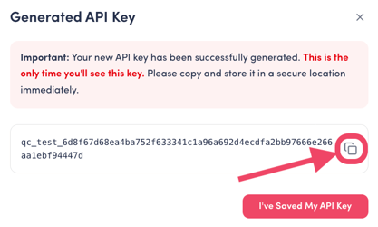 Generated API Key Display