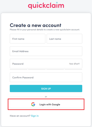 Sign up with Google