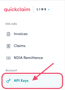 quickclaim Link API Keys Menu Item